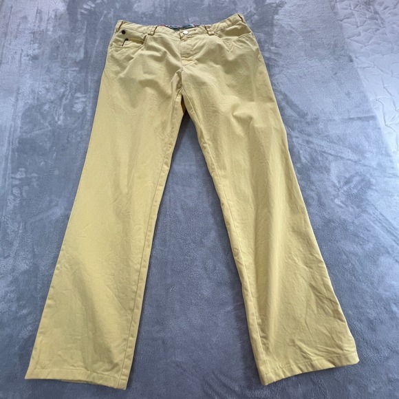 Meyer Chino Pants Mens 36 x 30 Yellow Preppy Country Club Classic Cotton Stretch - Picture 1 of 13